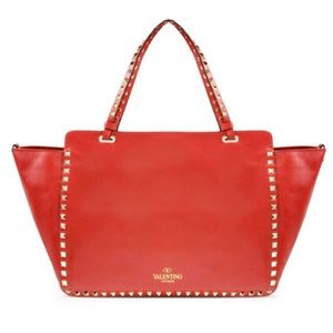 $2690 VALENTINO GARAVANI GOLD ROCKSTUD RED CALFSKIN LEATHER HANDBAG *HTF COLOR*